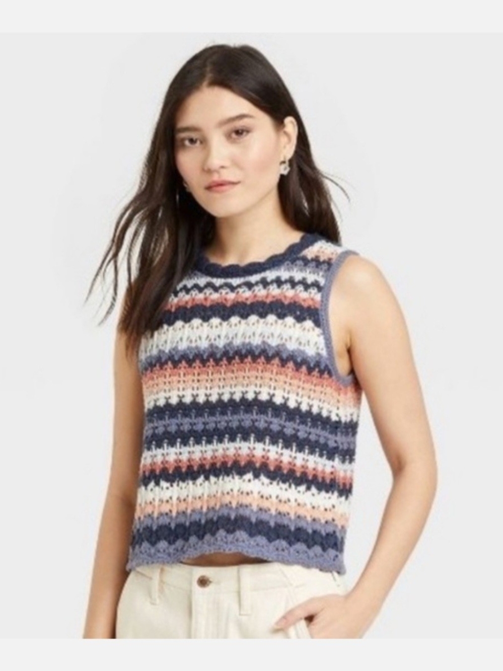 Universal Thread Navy & Peach Striped Knit Tank